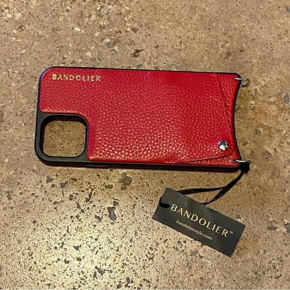 NWT~BANDOLIER Red Leather iPhone 11 Pro Phone Case-Red/Silver - Picture 1 of 5